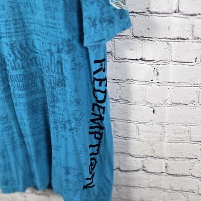 Y2K Raw State Men's Large Blue "Redemption" Grunge Punk Shirt - Thumbnail 3