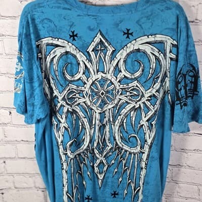 Y2K Raw State Men's Large Blue "Redemption" Grunge Punk Shirt - Thumbnail 10