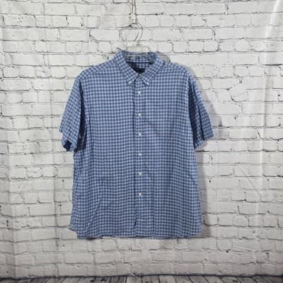 Daniel Cremieux Men's XXL White / Blue Gingham Long Sleeve Button Up Shirt - Thumbnail 2