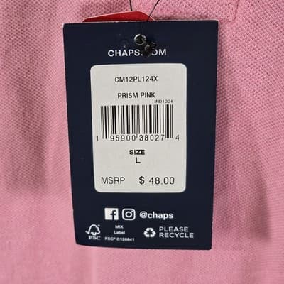 Chaps Men's Large Pink Short Sleeve Polo Shirt - Thumbnail 3