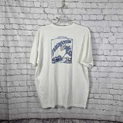 Vtg Patagonia Beneficial Men's XL White " Surfing Waves" Short Sleeve T-Shirt - Thumbnail 7