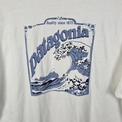 Vtg Patagonia Beneficial Men's XL White " Surfing Waves" Short Sleeve T-Shirt - Thumbnail 6