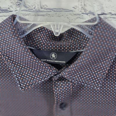 Hart Schaffner Marx Men's Large Marron Geometric Long Sleeve Button Up Shirt - Thumbnail 3