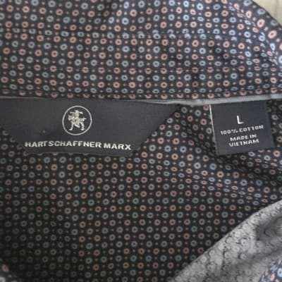 Hart Schaffner Marx Men's Large Marron Geometric Long Sleeve Button Up Shirt - Thumbnail 4