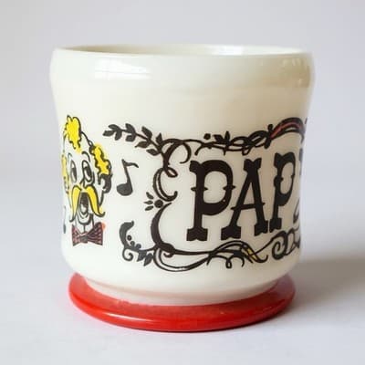 Hazel Atlas Milk Glass Shaving Mug PAPPY Singing Barber - Thumbnail 2