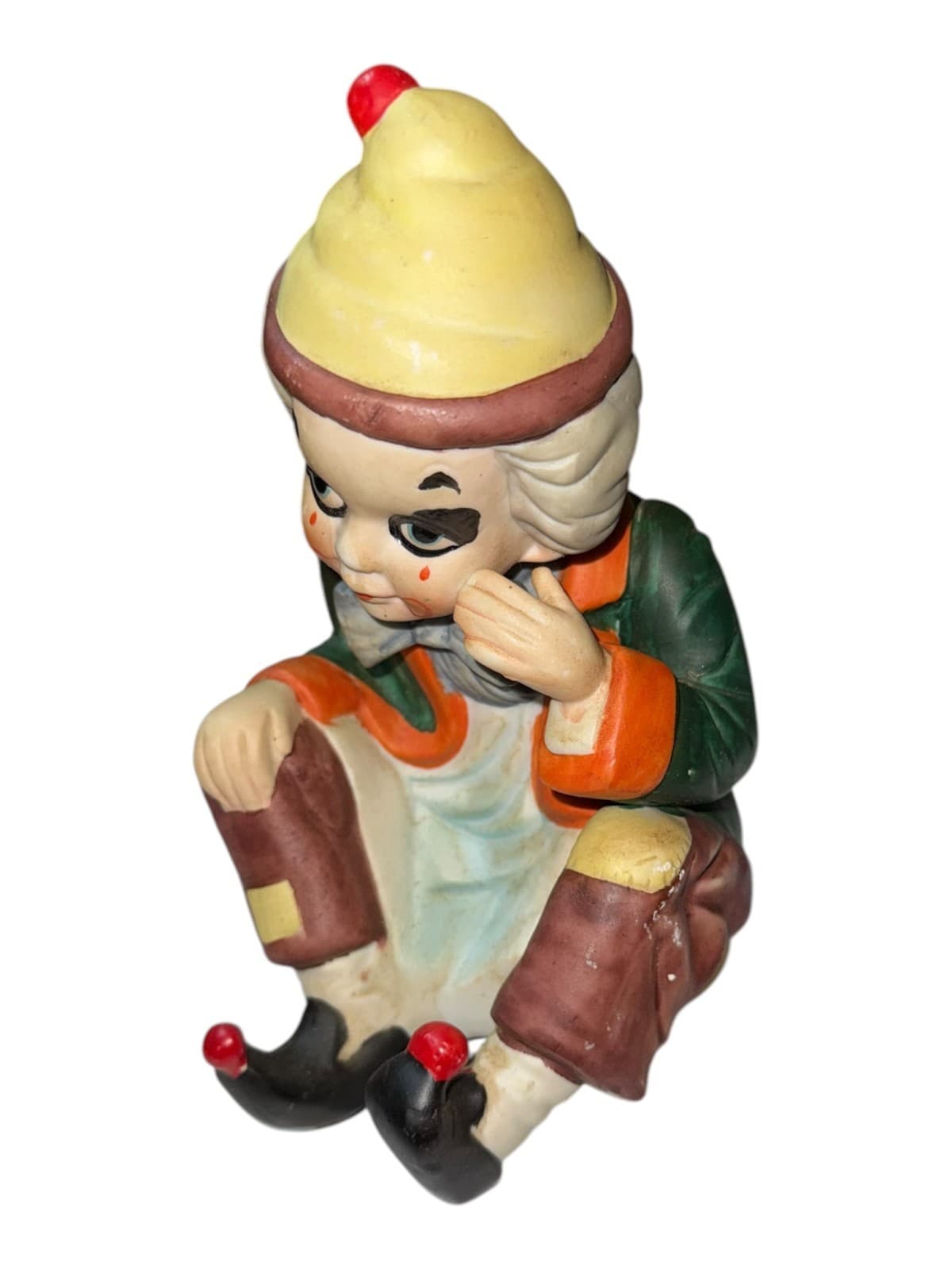 Vintage 1980s Porcelain Clown Music Box Figurine Sitting - Thumbnail 4