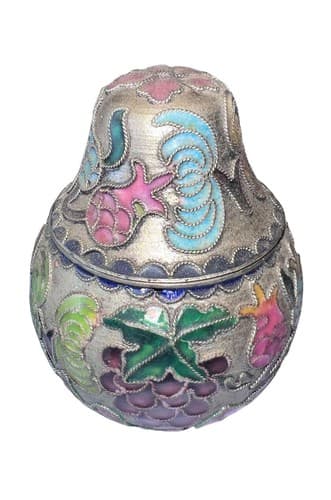 Vintage Cloisonné Pear Shaped Enamel Trinket Box Floral Design 4” - Image 1
