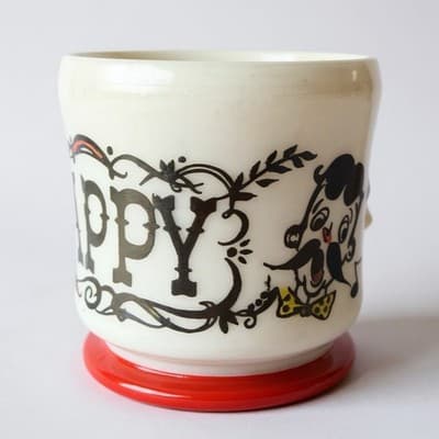 Hazel Atlas Milk Glass Shaving Mug PAPPY Singing Barber - Thumbnail 3