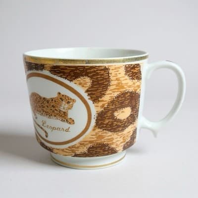 1980s Leopard Print Porcelain Coffee Mug Made in Japan Gold Trim - Thumbnail 3