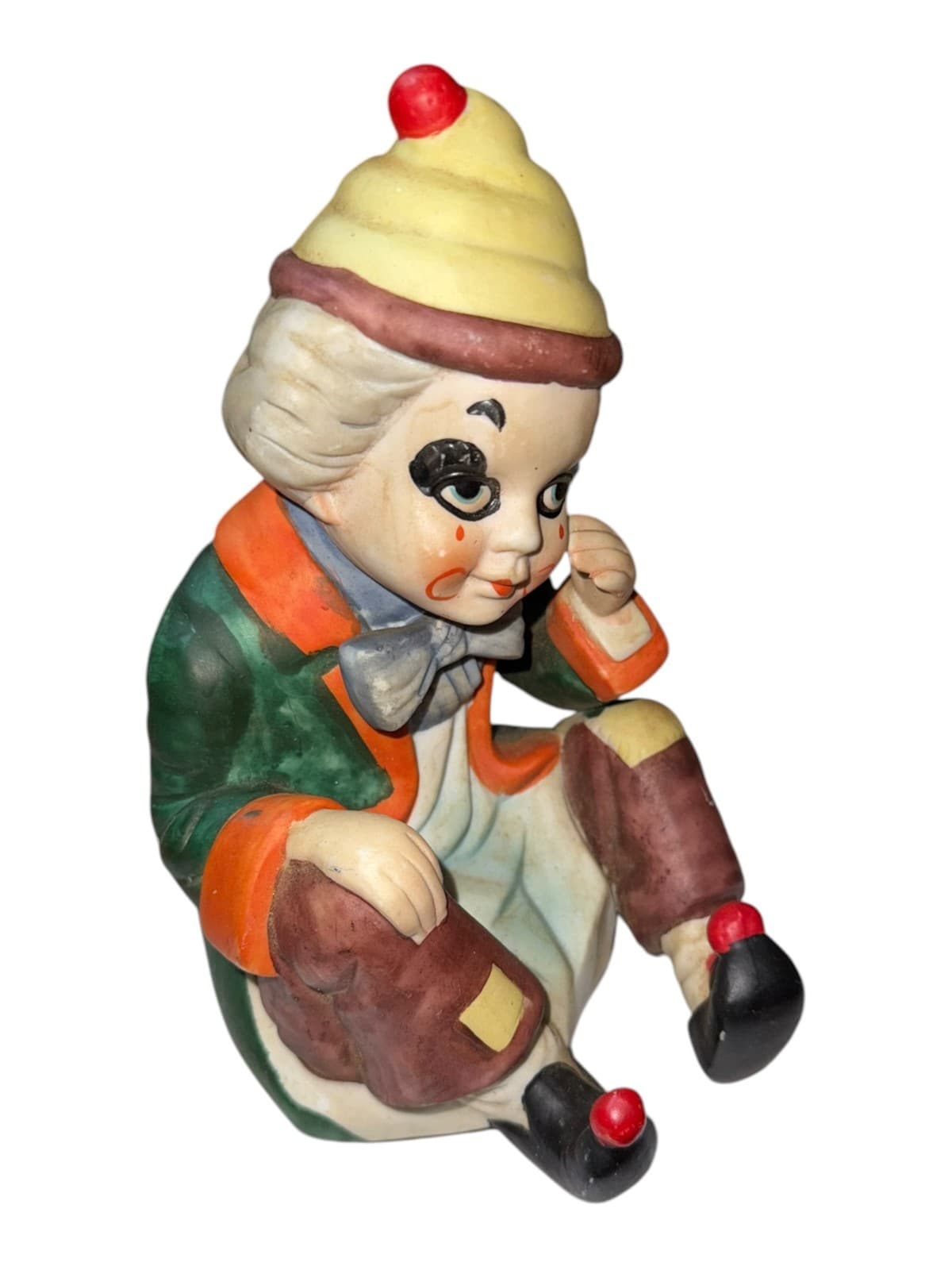 Vintage 1980s Porcelain Clown Music Box Figurine Sitting - Thumbnail 3