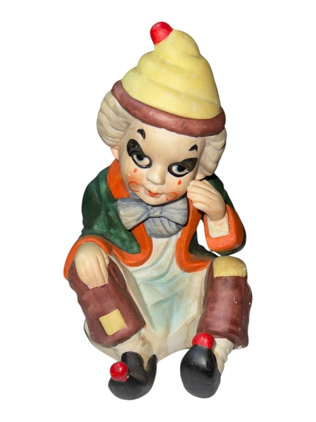 Vintage 1980s Porcelain Clown Music Box Figurine Sitting - Image 1