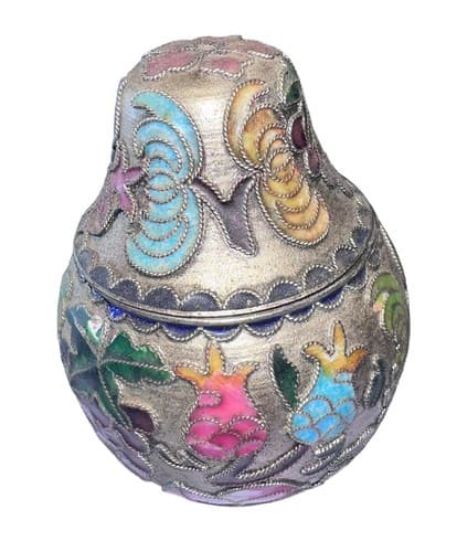 Vintage Cloisonné Pear Shaped Enamel Trinket Box Floral Design 4” - Thumbnail 2