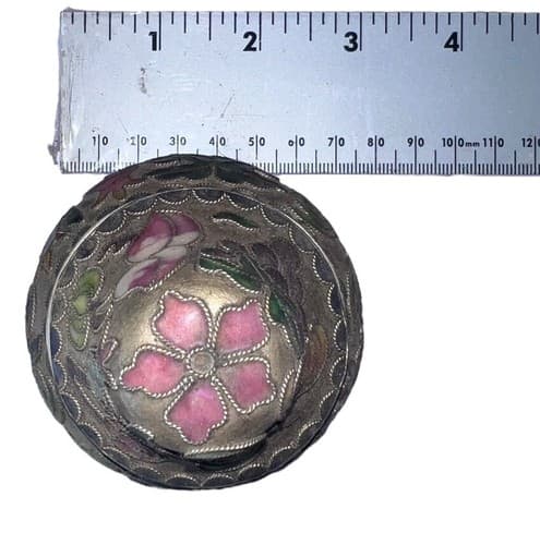 Vintage Cloisonné Pear Shaped Enamel Trinket Box Floral Design 4” - Thumbnail 7