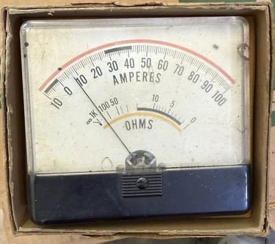 Vintage Analog Ammeter Ohmmeter Gauge 0-100A 0-10kΩ Panel Mount 060463 - Image 1