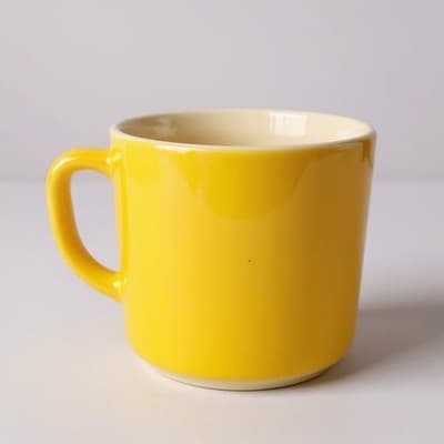 Vintage Federal Glass Yellow Milk Glass Mug GO ARISTOS Promotional Coffee Cup - Thumbnail 3