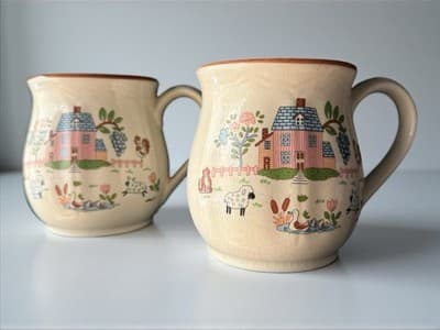 NOS Vintage Heartland By International Tableworks Set Of 2 Stoneware Mugs - Image 1