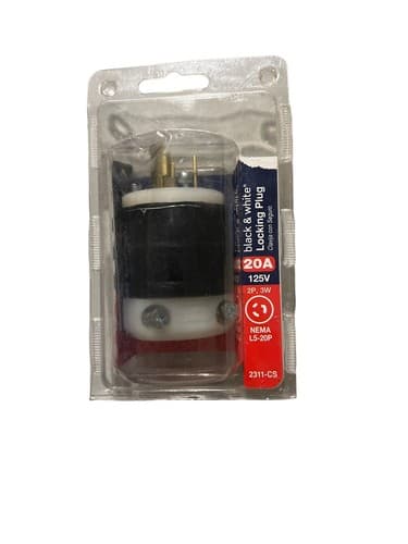 LEVITON PLUS+PRO BLACK & WHITE LOCKING PLUG 20A 2311-CS 2P 3W NEMA L5-20P - Image 1
