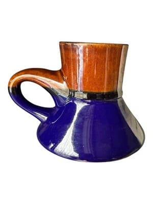 Vintage Stoneware Mobil Mug No-Skid Spill Proof Blue Brown 12 oz NOS - Image 1
