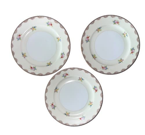 Set Of 3 Meito China Hand Painted Pink Rose Gold Trim Yellow Band B&B Plates - Image 1
