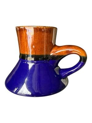 Vintage Stoneware Mobil Mug No-Skid Spill Proof Blue Brown 12 oz NOS - Thumbnail 2