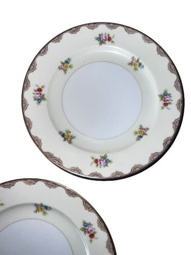 Set Of 3 Meito China Hand Painted Pink Rose Gold Trim Yellow Band B&B Plates - Thumbnail 4