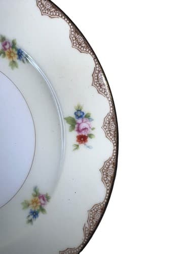 Set Of 3 Meito China Hand Painted Pink Rose Gold Trim Yellow Band B&B Plates - Thumbnail 5