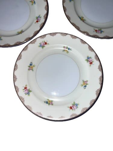 Set Of 3 Meito China Hand Painted Pink Rose Gold Trim Yellow Band B&B Plates - Thumbnail 2