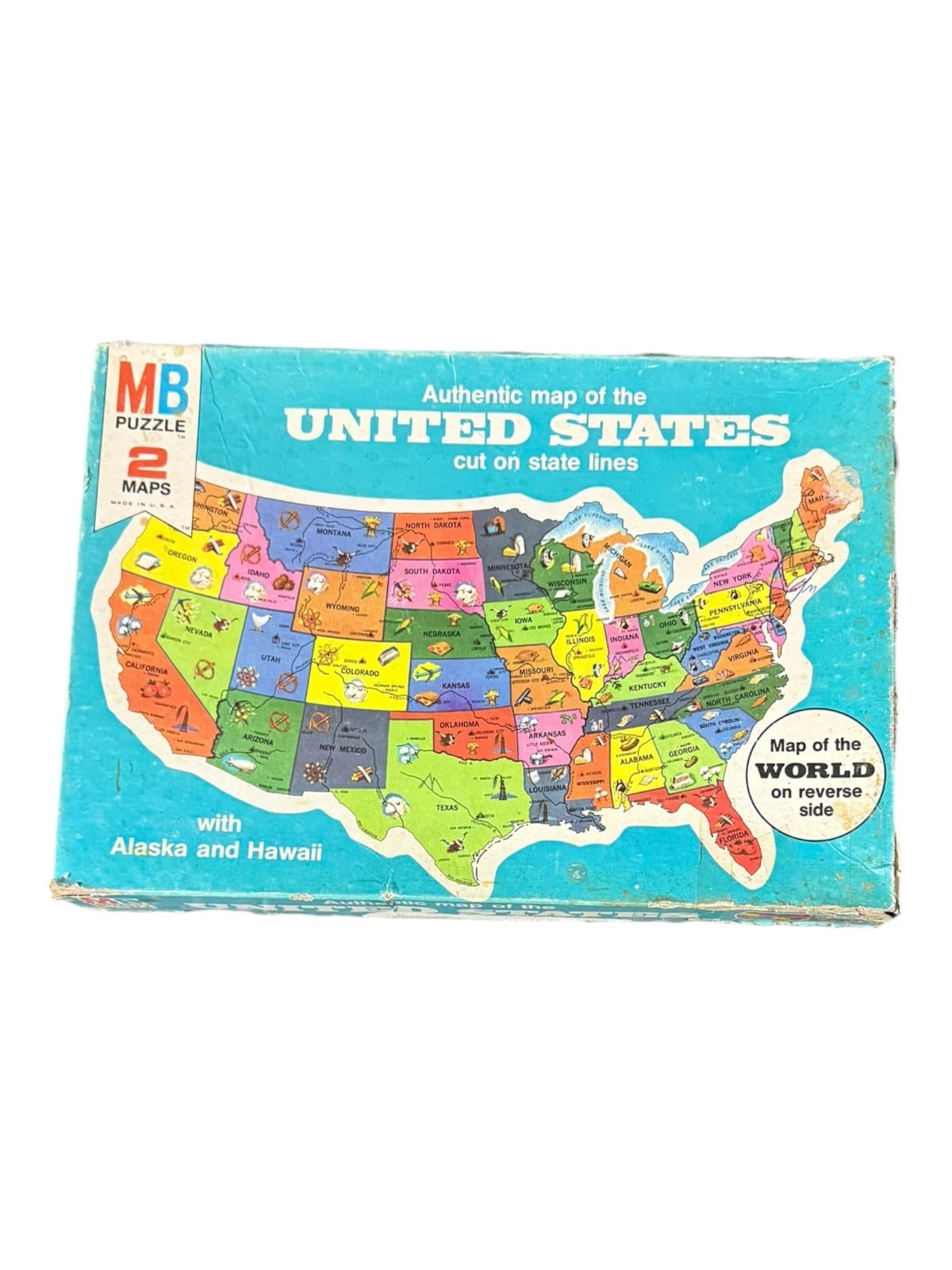 VTG Milton Bradley MB 4806 2-Sided United States Map Puzzle w/Alaska & Hawaii - Thumbnail 2