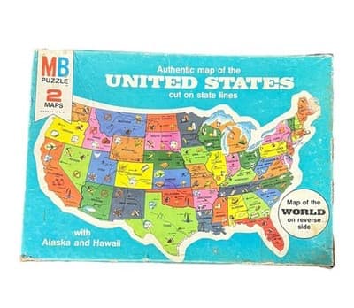 VTG Milton Bradley MB 4806 2-Sided United States Map Puzzle w/Alaska & Hawaii - Image 1