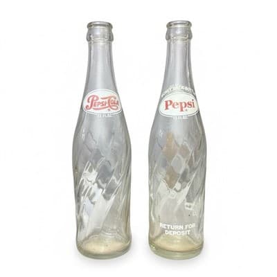 Vintage Pepsi-Cola Bottles Pair 12oz Swirl Glass Return for Deposit 1950s - Image 1
