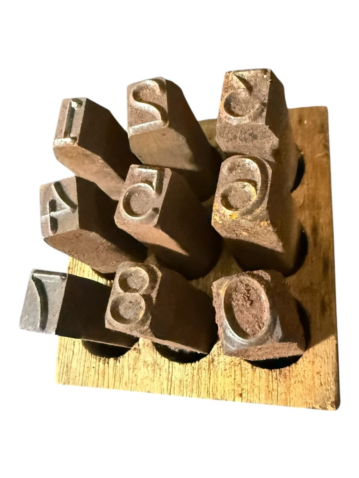 Vintage Metal Number Punch Set Rustic Wood Block 9pc - Thumbnail 5