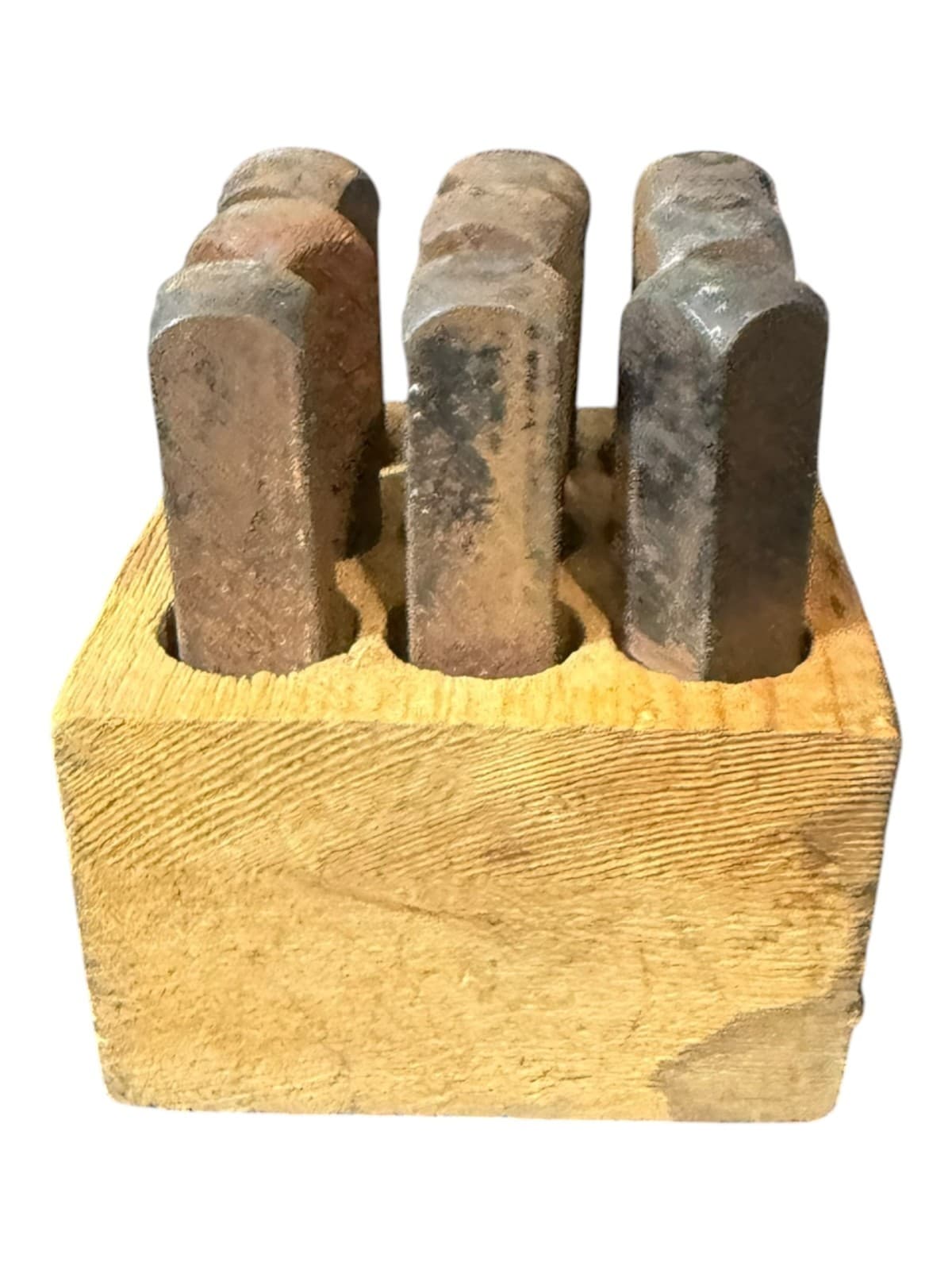 Vintage Metal Number Punch Set Rustic Wood Block 9pc - Thumbnail 2
