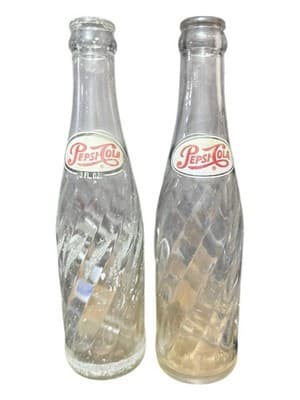 Vintage Pepsi-Cola Bottles Pair 12oz Swirl Glass Return for Deposit 1950s - Thumbnail 2