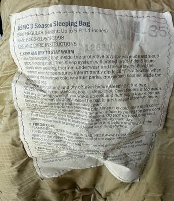 USGI USMC 3-Season Sleeping Patrol Bag Coyote Brown Regular 8465-01-574-3998 - Thumbnail 2