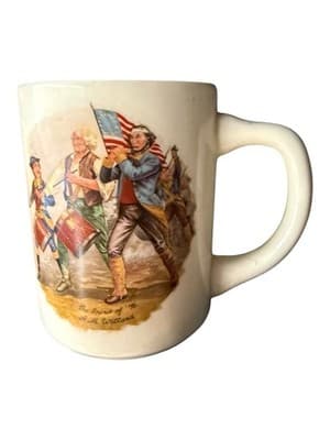 Vintage Patriotic Coffee Mug Colonial Drummers American Flag Historical Scene - Thumbnail 2