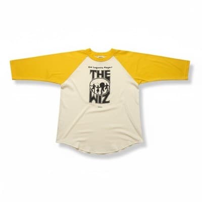 Vintage 1982 The Wiz LaGunte Players Raglan T-Shirt Yellow/White Theater Musical - Image 1