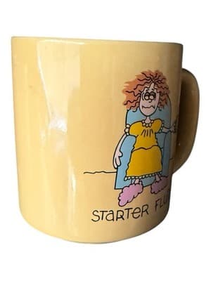 Vintage Funny Coffee Mug “Starter Fluid” Cartoon Woman Yellow Ceramic Cup - Thumbnail 3