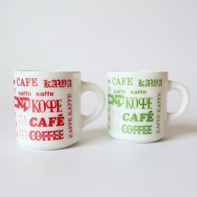 Vintage Pair Ceramic Coffee Mugs - Coffee in Multiple Languages - Image 1