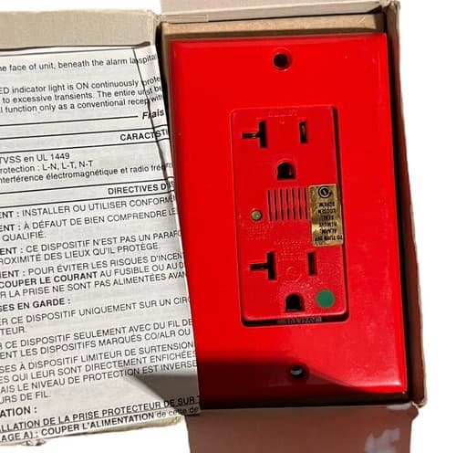 Leviton 8380-R Surge Protector Receptacle, 20 Amp, 125 Volt, 5-20R NEMA, Red - Thumbnail 2