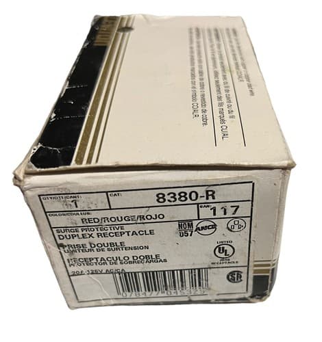 Leviton 8380-R Surge Protector Receptacle, 20 Amp, 125 Volt, 5-20R NEMA, Red - Thumbnail 3