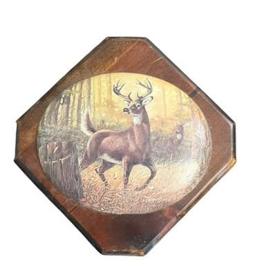 Diamond-Shaped Wooden Whitetail Deer Plaque - Image 1