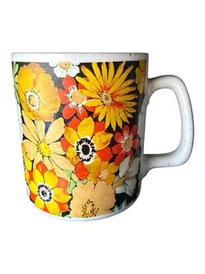 Vintage Floral Coffee Mug Colorful Flowers Ceramic Cup
