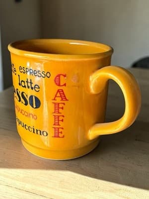 Vintage Coffee Words Mug Espresso Latte Cappuccino Yellow Ceramic Cup - Thumbnail 4