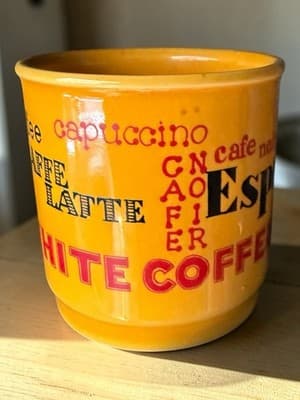Vintage Coffee Words Mug Espresso Latte Cappuccino Yellow Ceramic Cup - Thumbnail 2
