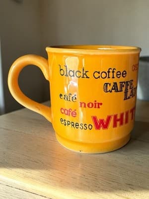 Vintage Coffee Words Mug Espresso Latte Cappuccino Yellow Ceramic Cup - Thumbnail 3