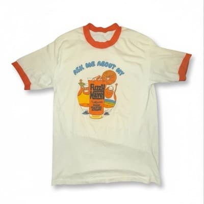 Vintage 1980s DeKuyper Fuzzy Navel “Ask Me About My” Ringer T-Shirt Fuzzy Navel - Thumbnail 2