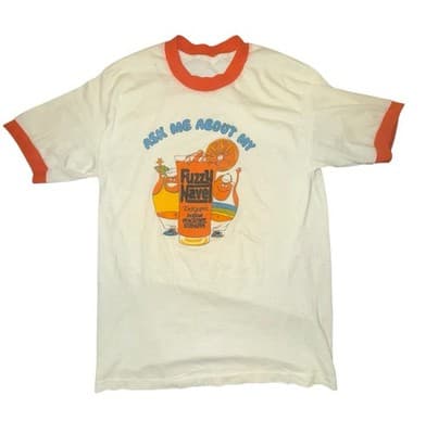 Vintage 1980s DeKuyper Fuzzy Navel “Ask Me About My” Ringer T-Shirt Fuzzy Navel - Thumbnail 3
