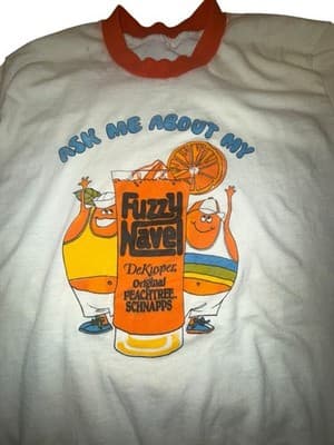 Vintage 1980s DeKuyper Fuzzy Navel “Ask Me About My” Ringer T-Shirt Fuzzy Navel - Thumbnail 4