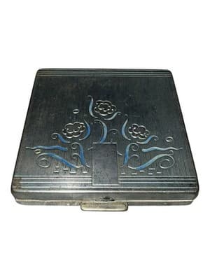 Vintage Bourjos NY Metal Vanity Compact Case Art Deco Floral Design