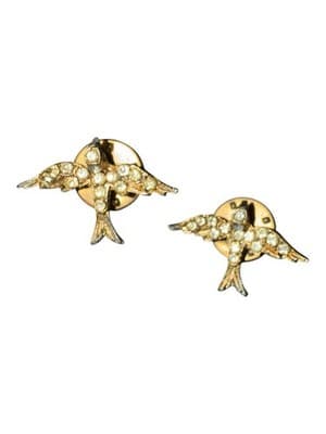Vintage Rhinestone Bird Lapel Pins Gold Tone Screw Back Set of 2 - Image 1